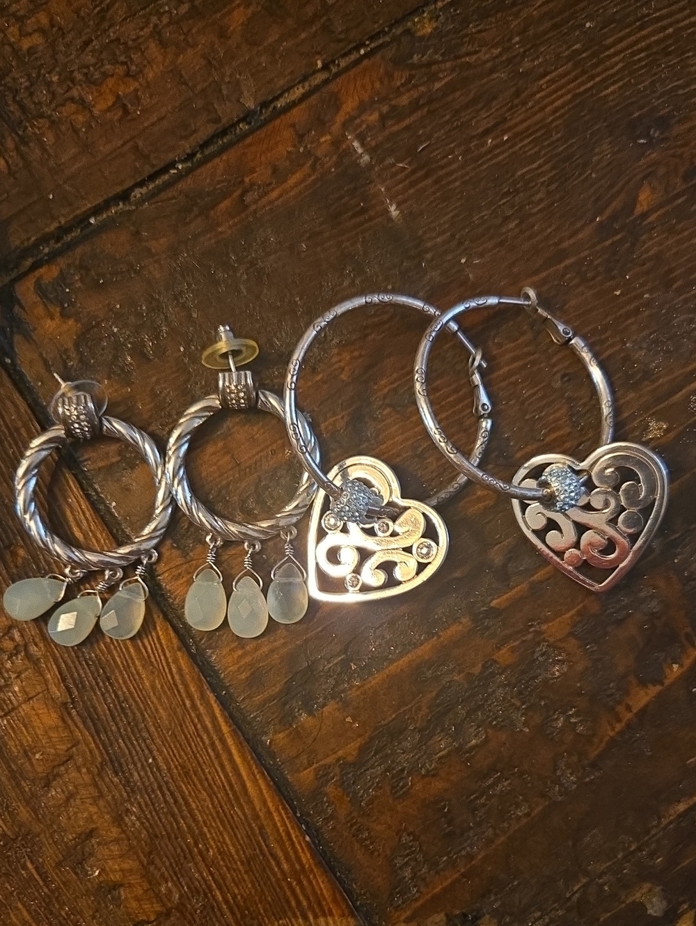 Brighton Earring Bundle - Scroll Heart Hoops & Meridian Jade Drops (2 Pairs)